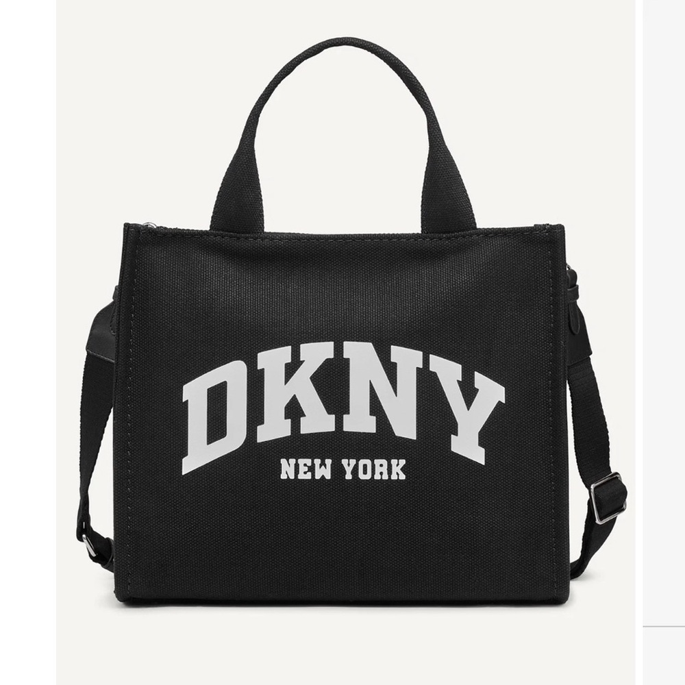 DKNY Black Canvas Messenger Bag with White Logo